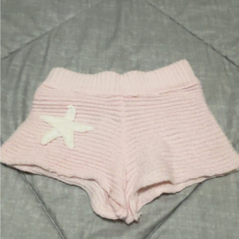 SHEIN Pink Knit High Waist Shorts with Star Accent
